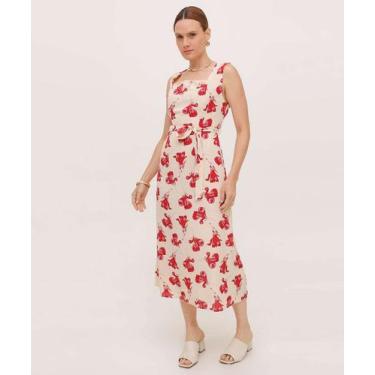 Imagem de Vestido Midi Feminino Crepe Lastex Alças Largas Marisa-15783, Bege, P