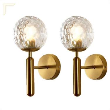 Imagem de 2 Arandela Cabeceira Dourada Bola Vidro Ondulado Lup57 - Acende A Luz
