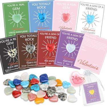 Imagem de Valentines Day Gifts for Kids School Classroom - 24 PCS Prefilled Gem Valentines day Cards & Heart Natural Crystal gemstone Gifts for Boys, Girls Valentines Exchange Party favor Class Prizes Gift