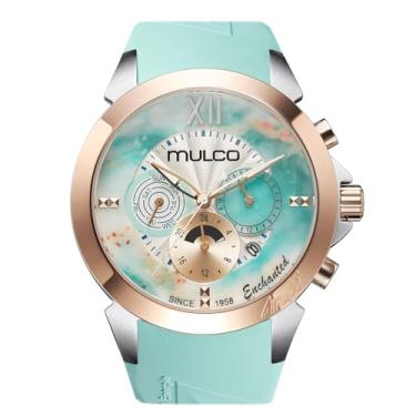 Imagem de MULCO Relógio feminino Enchanted Quartz – Caixa de aço inoxidável de 46 mm, movimento Miyota JP25 analógico de quartzo, à prova d'água, 10 ATM, pulseira de silicone, multifuncional, bateria SR621SW