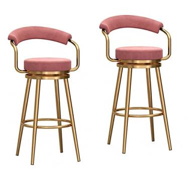 Imagem de Banquetas de altura para balcão, conjunto de 2 cadeiras de jantar giratórias modernas de 61 cm, bancos de bar dourados estofados de veludo, bancos de ilha com suporte de 150 kg, rosa, nº 5