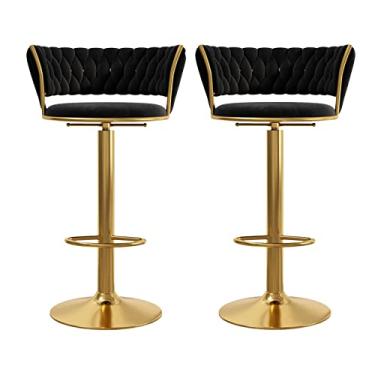 Imagem de Conjunto de 2 bancos de bar giratórios para Kitchen Island, cadeiras modernas de veludo com base dourada, bancos de bar ajustáveis para sala de jantar, clube, pátio, restaurante