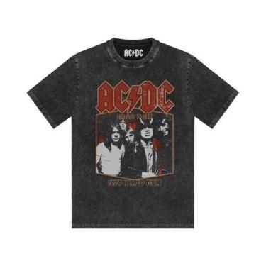 Imagem de Camiseta Masculina Estampada AC/DC Band, Lavada, Retro, Manga Curta, C