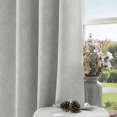 Imagem de Beauoop Cortinas blackout jacquard floral cinza 213 cm de comprimento, 2 painéis para sala de estar, quarto, chenille, sala de flores, escurecimento térmico, isolamento térmico, ilhós à prova de som
