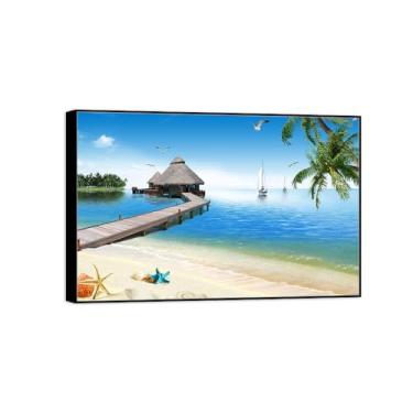 Imagem de BMZFYBS Impressão em tela de paisagem de arte de parede com moldura preta - pássaros da ponte do mar - pintura de decoração - imagens para quarto 50 x 75 cm 20 x 30 pol