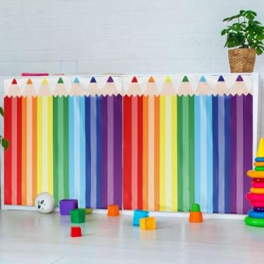 Imagem de HunnmingRe 4 cortinas de armário de sala de aula para prateleiras 61 x 61 cm, cortinas autoadesivas para escola, jardim de infância, creche, sala de aula, sala de jogos (lápis)