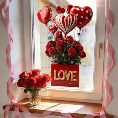 Imagem de Adesivos de janela de dia dos namorados rosa com design de balão listrado de bolinhas adesivos de janela estática reutilizáveis decalques de janela dupla face para decoração de portas de vidro de