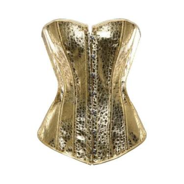 Imagem de Corset Vintage Feminino Em Couro Com Detalhes Em Prata E Ouro, Estilo 