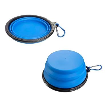 Imagem de Comedouro Bebedouro Dobrável Com Gancho Portátil Pet Azul