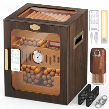 Imagem de Usewire Umidor de charutos, armário de charutos iluminado por LED, inclui caixa de charutos de acrílico e cortador de charutos, possui controle remoto, higrômetro e umidificadores duplos, comporta 80