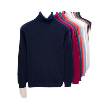 Imagem de Suéter Masculino Slim Fit De Tricô Com Gola Alta, Alta Qualidade, Anti