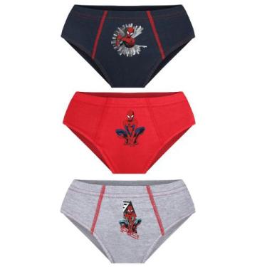 Imagem de Kit 3 Cueca Slip Homem Aranha Lupo Algodão Infantil 18304-089, Cores s