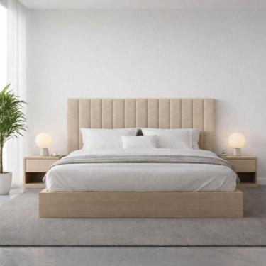 Imagem de Cabeceira Cama Casal Queen Estofada Gomos 170cm x 121cm Linho Veludo -