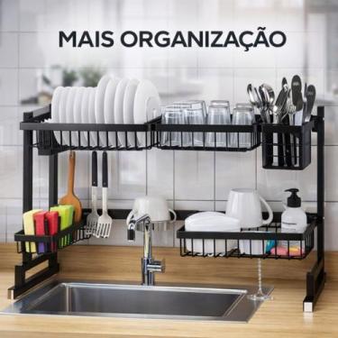 Imagem de Escorredor de Louças Suspenso Grande Sobre Pia Preto Fosco Organizador