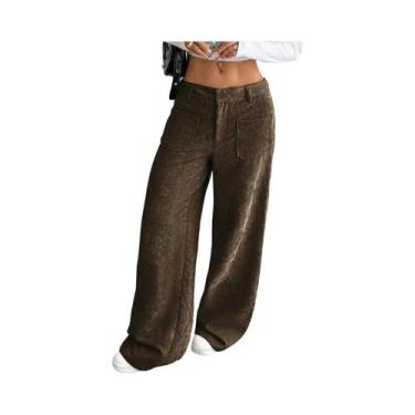 Imagem de Calças Femininas De Cintura Alta Com Pernas Largas Em Corduroy Moda Ou