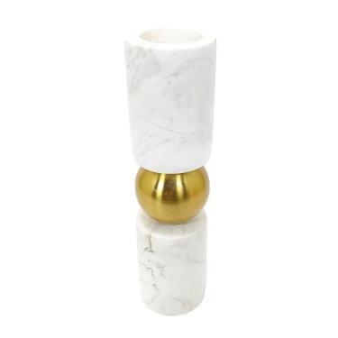 Imagem de Castiçal Marmore Branco Maior Esfera Metal Dourado Decorativ - LUXdéco