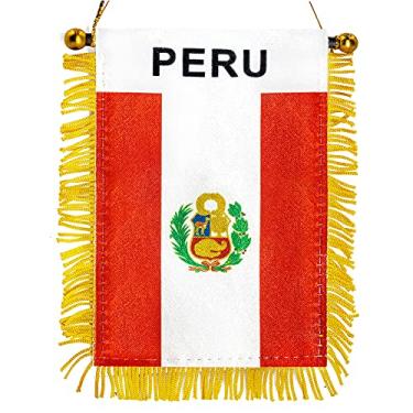 Imagem de Anley 4 X 6 "Peru Bandeira Franjada Pendurada na Janela - Mini Bandeira e Decoração do Espelho Retrovisor do Carro - Franjada e Dupla Face - Bandeira Peruana Pendurada com Ventosa