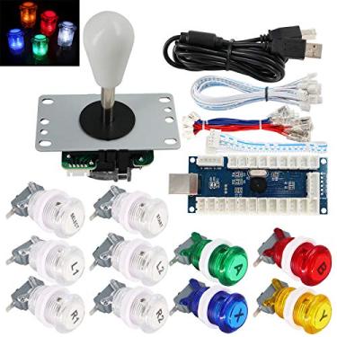 Imagem de SJ@JX Arcade Game Stick DIY Kit Botões com Logo LED 8 Way Joystick Codificador USB Controlador de Cabo para PC MAME Raspberry Pi Color Mix