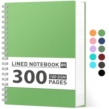 Imagem de AHGXG Caderno espiral com pauta universitária – Caderno espiral grande B5 19 cm × 25,8 cm, 300 páginas, papel grosso de 100 GSM, capa dura de plástico, para trabalho, escritório, escola, notas de escrita, verde