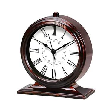 Imagem de Relógio de Mesa Relógio de pêndulo quartzo sala de estar relógio de mesa retrô para decoração de mesa em casa, preto/branco/marrom Relógio de Mesa(Branco)