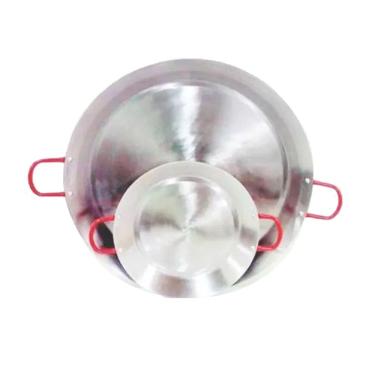 Imagem de Paellera Tacho Aço Inox 2Mm 4 Litros 40Cm Alça Vermelha