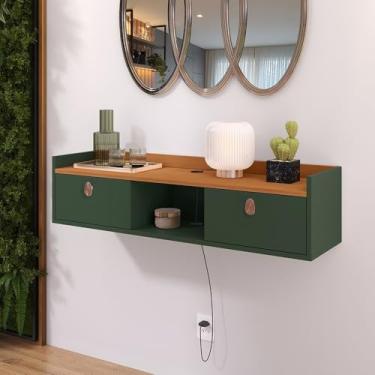 Imagem de Penteadeira suspensa para lavabo com 2 portas e conexão de cabo de 90 cm(Verde/Cinamomo)