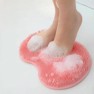Imagem de Escova de lavagem traseira com ventosas almofada de massagem corporal para banheiro tapete de massagem nas costas escova de banho antiderrapante pele morta limpa