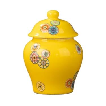 Imagem de ADAOQIN Jarra de gengibre, pote de gengibre, cerâmica chinesa, vasos florais com tampa, vaso de porcelana esmaltado dourado, potes de templo, jarras de armazenamento de chá, vasos decorativos para