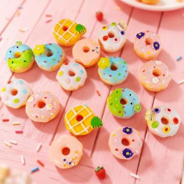 Imagem de 16 peças mini bonecos de rosquinhas fofas de resina – 8 espécies donut casa cozinha escritório estatueta decoração clipe de cabelo capa de telefone artesanato DIY