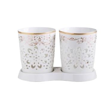 Imagem de CFGH6FDF Suporte de talheres Suporte de utensílios de cerâmica vazado para bancada de cozinha, organizador de colher, suporte de utensílios de cozinha (branco)