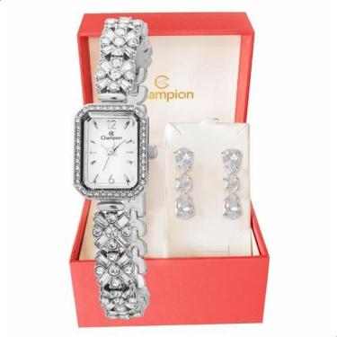 Imagem de Relógio Feminino Champion Prata Aço Luxo + Brincos CF24715Q-Feminino
