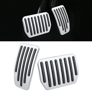 Imagem de Senzeal Capas de pedal para Tesla modelo 3 modelo Y 2017-2024 e modelo 3 Highland liga de alumínio antiderrapante desempenho pedal pads acelerador e acessórios de pedais de freio (prata)