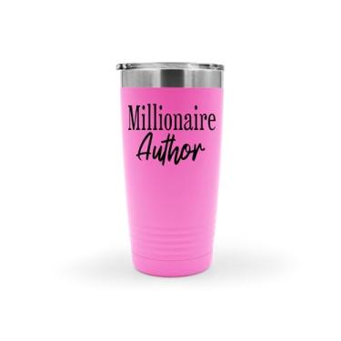 Imagem de SpreadPassion Copo de autor milionário, presente de butthole, autor milionário, copo de aço inoxidável autor milionário, copo isolado de 590 ml, ideia de presente de aniversário de Natal (rosa)