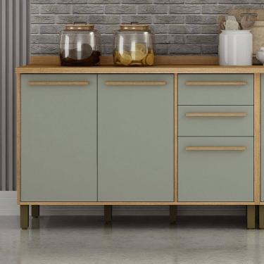 Imagem de Balcão 120cm 3 Portas 2 Gavetas Salvador Marrom/Verde