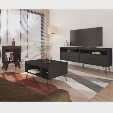 Imagem de Conjunto Sala de Estar Rack para Tv até 60 Pol com Mesa de Centro Retangular e Bar com Espelho