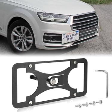 Imagem de Moldura frontal sem furadeira compatível com Audi Q7 (4M) 2017-2025 Suporte de montagem de gancho de reboque para placa de carro antifurto Capas de etiqueta de carro à prova de ferrugem, acessórios de