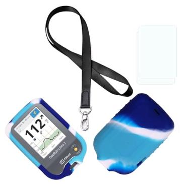 Imagem de Capa de silicone de cor mista premium (cordão + protetor de tela TPU) para Freestyle Libre 3 e Freestyle Libre 2 (azul branco)