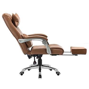 Imagem de UISLA Mesa de jogos de couro PU com encosto alto para computador com apoio para os pés, mesa de computador ergonômica ajustável em altura com encosto de cabeça e suporte lombar