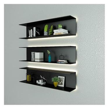 Imagem de Prateleira flutuante luz LED incorporada, prateleiras de exibição montadas na parede prateleira de exibição de metal criativa para entrada, sala de estar, quarto, cozinha e casa de banho contém apenas