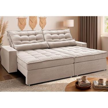 Imagem de Sofá Retrátil e Reclinável 3,12m Molas Ensacadas Belle Boucle Bege Claro Cama Inbox