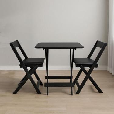 Imagem de Jogo de Mesa Dobrável 70x70 Com Duas Cadeiras Estofadas Madeira Maciça