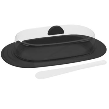 Imagem de Manteigueira Porta Manteiga de Plástico c/ Tampa e Espátula (Preto, Médio)