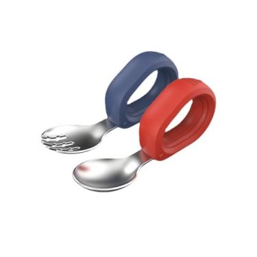 Imagem de Conjunto de Garfo e Colher Aço Inoxidável Utensílios Mesa para Treinamento Alimentação Complementar Infantil com Armazenamento Portátil