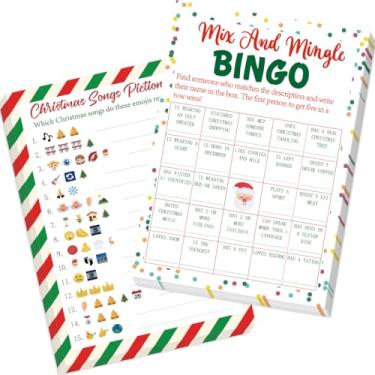 Imagem de Jogo de bingo de Natal - 25 folhas de cartas de bingo para adultos, famílias e grupos grandes - Jogos de cartas para festas de inverno