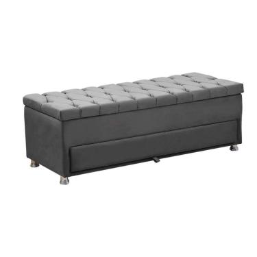 Imagem de Calçadeira Sapateira Baú Munique 160cm De Largura Veludo Star Confort Cinza Chumbo