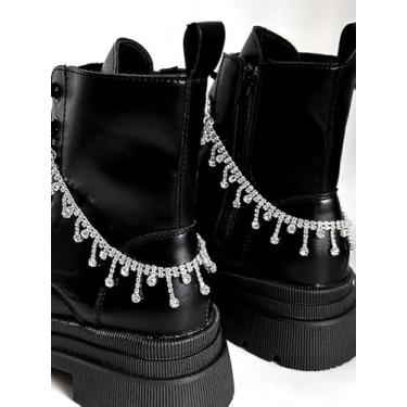 Imagem de Correntes elegantes de strass penduradas para tamancos, borla de cristal destacável de luxo, acessórios de berloque cintilante para mulheres e meninas sandálias de crocodilo da moda, Prata, One Size