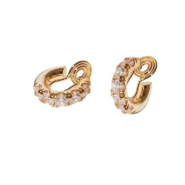 Imagem de Brincos de argola de zircônia cúbica brilhante para mulheres, moda C, brincos não perfurados, joias, Zinco, Sem pedra preciosa