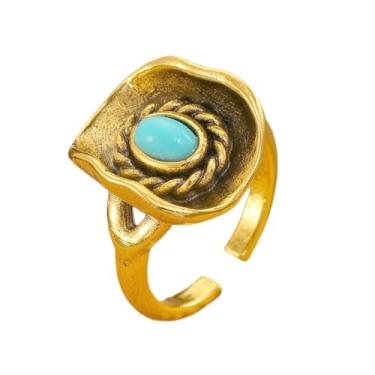 Imagem de OIDIMS Anel vintage de chapéu de cowboy ocidental para mulheres simulado turquesa country declaração de concerto boho rodeio vaqueira dedo banda aberta rodeio fantasia fantasia joias punk acessórios