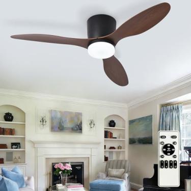 Imagem de Depuley Ventilador de teto de montagem embutida: Ventiladores de teto pretos de 106 cm com luzes para quarto interno e externo - Ventiladores de teto de perfil baixo com controle remoto 24W 3CCT