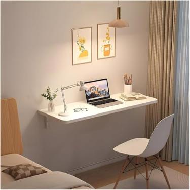 Imagem de Mesa dobrável montada na parede com economia de espaço, mesa de parede dobrável, mesa de parede de madeira para lavanderia para pequenos espaços, escritório em casa, garagem, cozinha no porão (branco